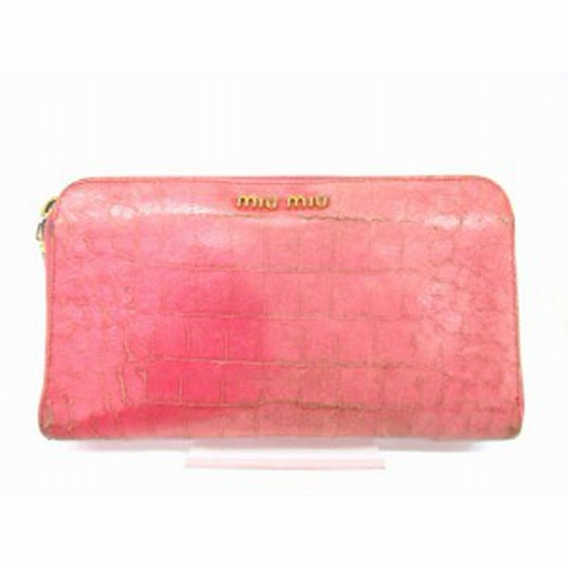 中古 ミュウミュウ Miumiu 長財布 クロコ型押し ラウンドジップ レザーロゴ ピンク Hn レディース 通販 Lineポイント最大1 0 Get Lineショッピング