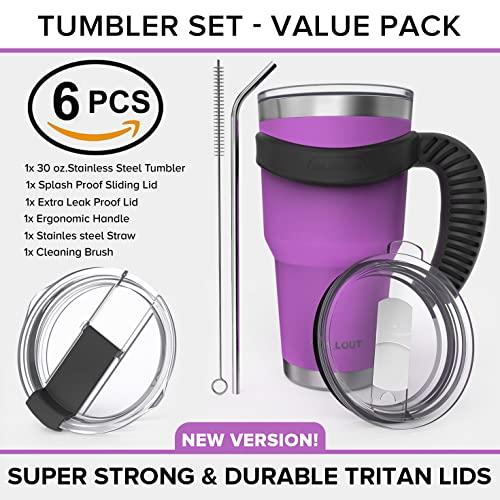Stainless Steel Travel Mug with Handle 30 oz Piece Set. Tumbler with Handle, Straw, Cleaning Brush  Lids. Double... 3[並行輸入品]
