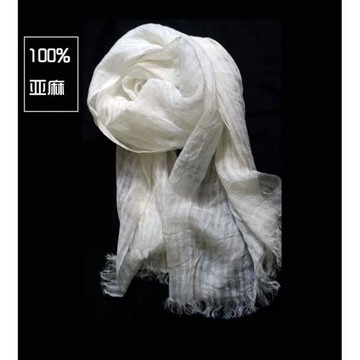 純白色鏤空亞麻圍巾女 春秋白色紗巾 草木染藍染棉麻圍巾胚布