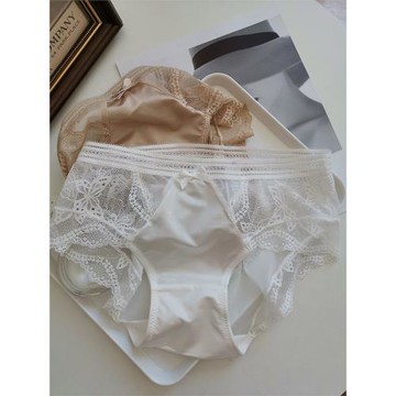 輕奢緞面鏤空蕾絲性感純欲風內褲女 誘惑網紗無痕純棉檔包臀