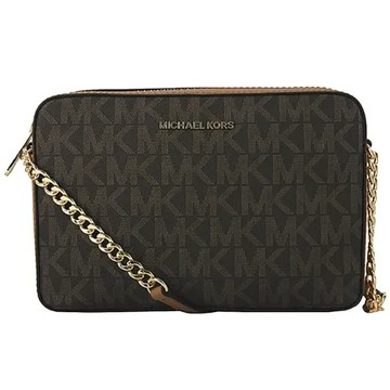 【Michael Kors】JET SET ITEM防刮皮革鍊帶肩斜背包(咖啡色)