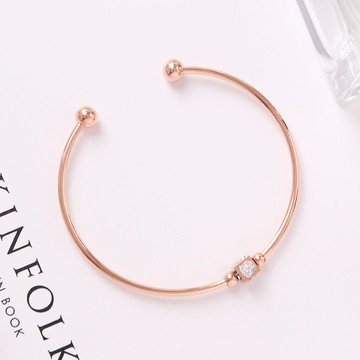 [鈦鋼]甜心方塊糖點鑽C形開口手環【KTL476】-玫瑰金