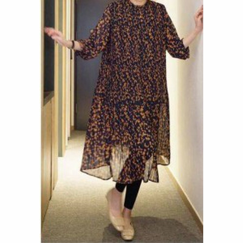 送料無料 ハイネック レトロ ワンピース 長袖 花柄ワンピース フラワープリント ロング丈 シフォンワンピース ロングワンピース 通販 Lineポイント最大1 0 Get Lineショッピング