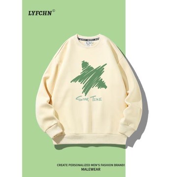 星星涂鴉設計感印花圓領休閑寬松衛衣男2026春季加絨美式長袖上衣