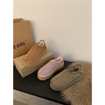 百搭厚底雪地靴棉鞋短靴女鞋子外穿春夏季保暖加絨毛毛半拖面包鞋