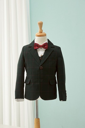 HAO.HAO kids 大方格紋西裝-紅格紋綠(三件組)