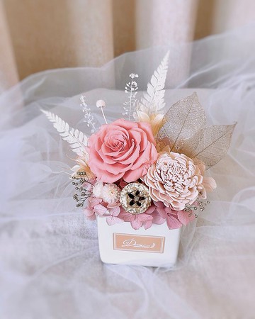 永生花盆花-浪漫輕甜粉 l 日本玫瑰 粉色永生盆花 升遷禮 開幕禮