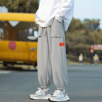 華夫格九分褲男夏季寬松運動褲束腳哈倫褲男士休閑褲日系潮牌衛褲