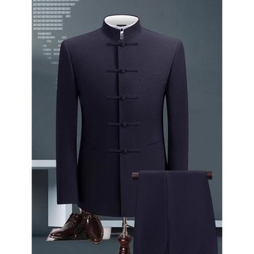 青年唐裝男修身盤扣外套立領中山裝新郎中式結婚禮服復古中國風