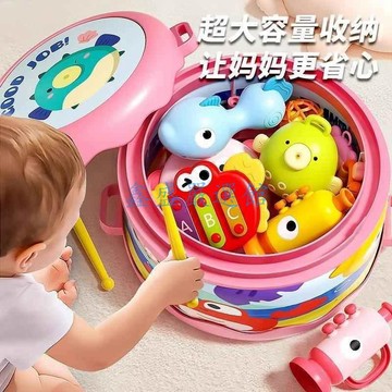 【臺灣-出貨】寶寶手拍鼓雙面鼓兒童音樂玩具打擊樂器嬰幼兒鈴鼓0到1歲3一6個月0114