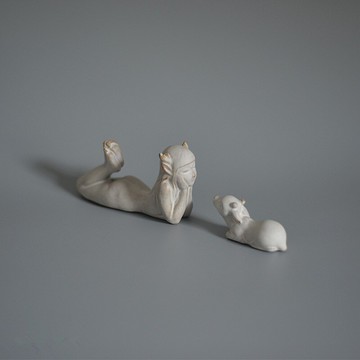 向美 小龍女手工茶寵擺件精品可養 茶盤禪意茶道個性小狗茶玩開片