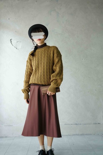 尋寶古著-日本製薑黃色粗針織毛料中性寬鬆毛衣