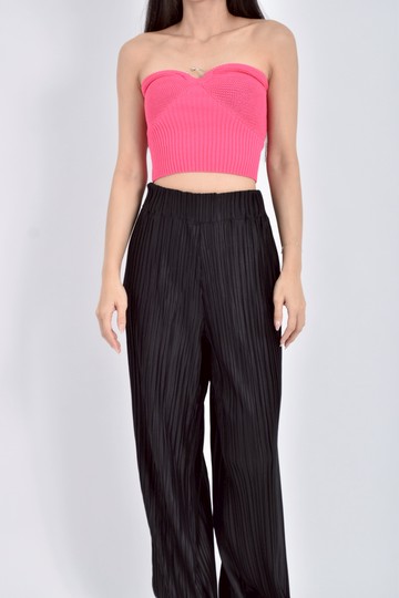 (S) 質感針織平口粉色上衣