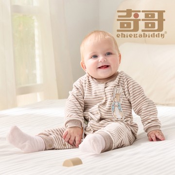 奇哥 比得兔 嬰幼童裝 千鳥比得條紋長袖兔裝/連身衣(3個月)