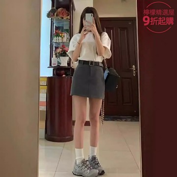 【小個子顯高】半身裙 短裙 高腰裙 A字裙 西裝裙 工裝裙 灰色高腰 美式復古 秋季新款 設計感小眾 通勤休閒兩穿