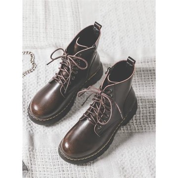 真皮厚底增高復古棕色八孔馬丁靴女英倫風秋冬加絨短靴粗跟ins潮