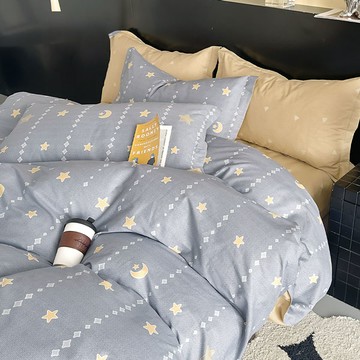 床包被套組(鋪棉兩用被套)-雙人加大 / 精梳純棉四件式 / 星序月語 台灣製