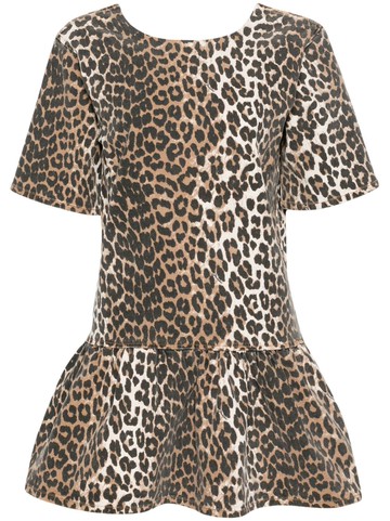 GANNI - leopard-print denim minidress - women - Organic Cotton/Cotton - 40 - Brown