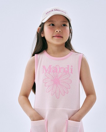 MARDI MERCREDI 童裝 華夫格 亮粉色 無袖傘裙洋裝 粉花 KIDS WAFFLE FLARE DRESS SLEEVELESS FLOWERMARDI