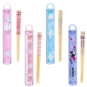 小禮堂 三麗鷗 竹筷附收納盒 16.5cm Kitty 美樂蒂 酷洛米