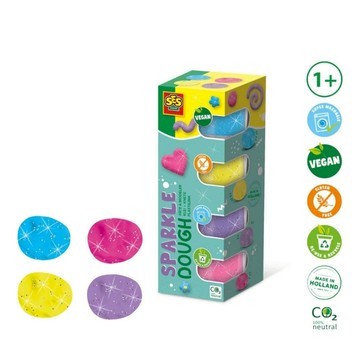 荷蘭SES 幼兒DIY快樂創意黏土-閃閃4色x90gr-00515 無毒黏土 幼兒黏土 安全玩具 幼兒認知學習 黏土玩具
