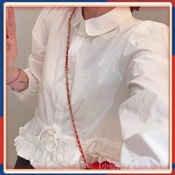 🌸限時下殺 爆款🔥  娃娃領下擺拚接花邊係帶白色襯衫女春季2026新款爆款襯衣女款上衣 💎品質保證💎
