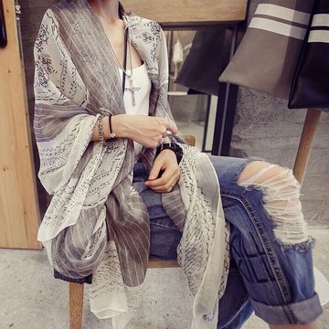 大紗巾骷髏頭雪紡防曬絲巾夏季沙灘巾海邊女空調披肩圍巾兩用