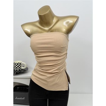 凹造型Bi備~復古港風帶橡筋抹胸背心不規則開叉上衣打底衫韓國ins