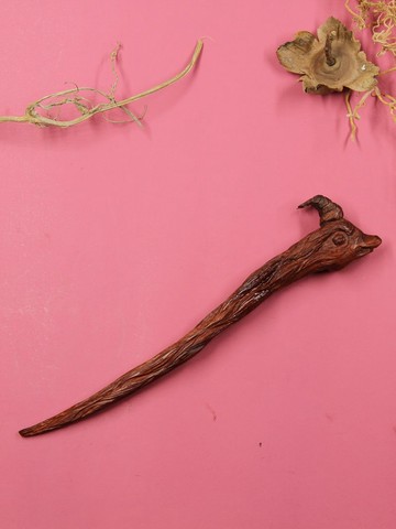 手工原創個性立體雕刻動物羊頭神獸怪物機理感血檀木頭木質發簪子