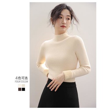 一體絨半高領毛衣女秋冬加絨加厚內搭長袖保暖黑色打底針織衫上衣