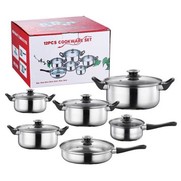 跨境家用6件套不粘鍋烹飪炊具湯鍋奶鍋煎炒鍋組合不銹鋼鍋具套裝