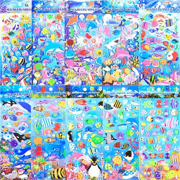 貼紙/簿 卡通立體泡泡貼紙鯊魚海豚海洋世界泡棉立體貼紙玩具隨機4張組 460253(生日禮物 聖誕節)【小品館】
