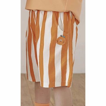 TONGMO - 純棉腰鬆緊休閒短褲-拼色直條-橘子