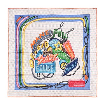 Hermes 愛馬仕 Chevaloscope Neon Pointille 霓虹馬鏡 70 真絲方巾(白/藍/綠)