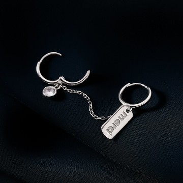 925純銀雙耳扣女個性鏈條復古港風耳環流蘇簡約網紅多耳洞圓耳飾