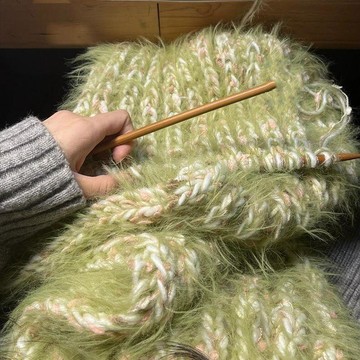 🚛臺灣現貨💨【成品】圍巾女聖誕禮物漸變長毛溫暖羽灰手混線自織手工編織diy