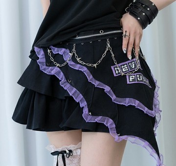 見習小惡魔仿舊布章荷葉邊圍裙造型迷你裙ACDC RAG台灣代理JA0759