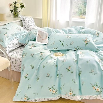 J-bedtime 床寢時光 100%純棉兩用被床包枕套4件組 SW9305L-H  床包 Queen Size + 兩用被 King Size  床包 + 兩用被套 + 枕套 2個  花藝坊 多色