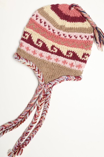 氣質黃粉卡其辮子帽純羊毛線手工編織半襯防風毛帽子護耳帽保暖飛