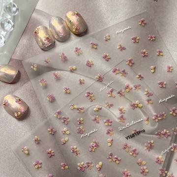 燙金粉色小花美甲貼紙 立體粉嫩花朵指甲貼紙 日系甜美美甲裝飾 小花貼紙 手繪風指甲貼紙 美甲diy材料 穿戴甲素材