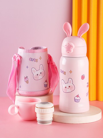 可愛兒童保溫杯女帶吸管兩用小學生便攜水壺幼兒園上學專用水杯子