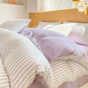 【多巴胺條紋】四件套 床品四件套 床上用品 水洗棉四件套 雙層紗四件套 無印風床笠 床包 親膚透氣 日式簡約 宿舍家用