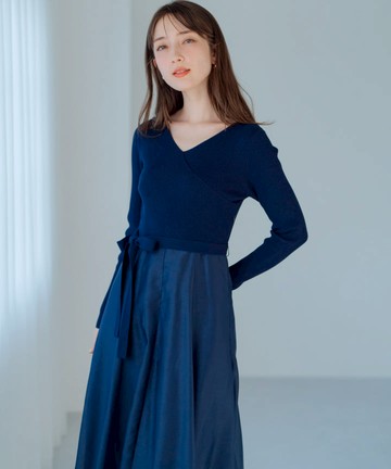 優雅交叉剪裁拼接洋裝(MM517406)