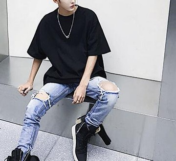 FINDSENSE 品牌 男士T恤 歐美高街高品質加厚全棉後背印花短袖T恤