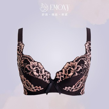 【EMESY】雙色蕾絲側邊加高機能包覆 有鋼圈 涼感內衣/胸罩 CD罩杯 / 咖啡色 8038