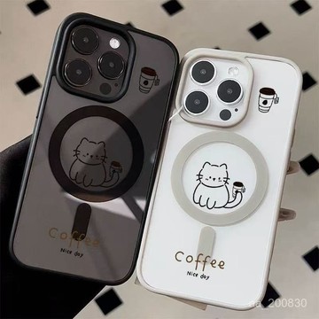 ✨限時下殺✨簡約小貓適用iPhone15promax手機殻蘋果16無綫充電14Plus磁吸13新