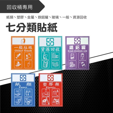 台灣製 七分類貼紙 分類垃圾桶專用 資源回收 紙類 一般垃圾 塑膠 鐵鋁罐 玻璃 回收桶 垃圾桶二分類回收箱