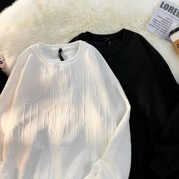 立體提花長袖恤男士款寬松潮牌美式高街秋裝潮流ins圓領衛衣外套