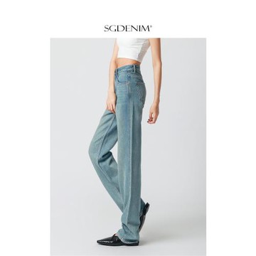 (免運)經典四季色/2025秋季款窄版直筒牛仔褲女高腰寬松垂感拖地褲顯瘦