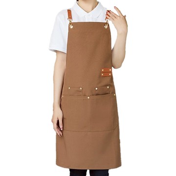 工作圍裙 防水潑水廚房圍裙 帆布皮革牛仔圍裙  淺咖色  2件